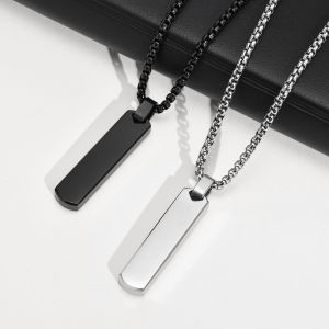 Kemstone Stainless Steel Rectangular Strip Black Silver Gold Plated Male Pendant Necklace for Men Jewelry