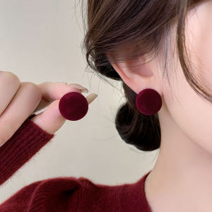 Red Velvet Round S925 Silver Studs Earrings