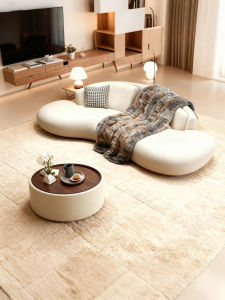 Creamy Style Arc Sofa Italian Luxury Sensation Beauty Salon Guest Reception Small Apartment Furniture U-Shape Fabric Couch
