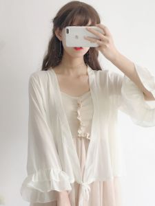 White Lace Trim Shells & Women's Summer Thin Chiffon Shawl Outerwear
