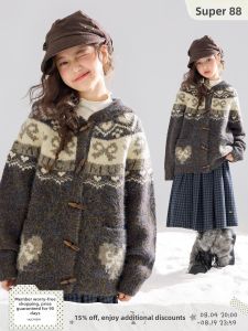 MUCMUKN | Vintage Fair Isle Horn Buttoned Knit Sweater Girls