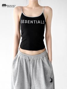 MUYUZI | Trendy Colorful Lettered Slim Fit Crop Top Black