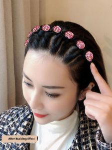 Womens Hairband Diamond Plaiting Hairpin Anti-slip Hair Clip Fringe Fixing Tool Hairband for Family Personal Care