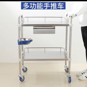 2 layers 304 stainless medical trolley cart with wheels organizer for clinic hospital nurse beauty salon push cart