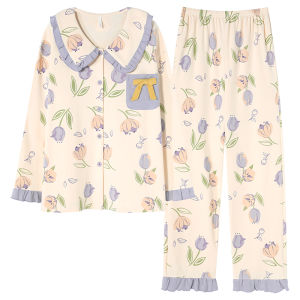 Bộ đồ ngủ nữ MiiOW bằng cotton dài tay có đệm ngực thoải mái - mùa thu đông