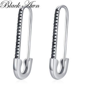 Black Awn 2025 New Hoop Earrings for Women Classic Silver Color Trendy Spinel Engagement Fashion Jewelry I253