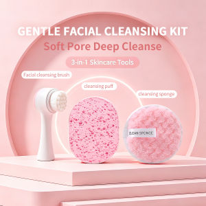 3‑In‑1 Gentle Facial Cleansing Kit Facial Cleansing Brush Cleansing Puff Sponge Set Soft Deep Pore Clean Skincare Tools For Fa