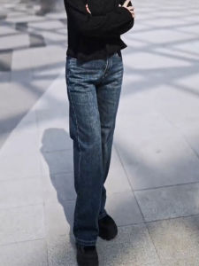 MANMI | Quần Jeans Đùi Cao Ống Rộng Thẳng Phong Cách Retro