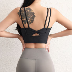 Sports Bra Womens Double Strap Yoga Vest One-Piece Shockproof Running Fitness Top Underwear Nine Barley One Brand