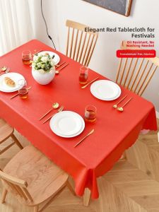 WANGSHIHUAYI | Waterproof Heat-Resistant Red Tablecloth No-Wash