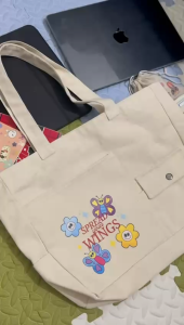 Electus&Co Totebag Landscape – Kantong Depan | Kanvas | Cream / Hitam / Navy / Bisa COD