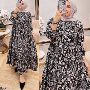 MIDI DRESS MOTIF TERBARU GAMIS TERLARIS BAHAN RAYON PREMIUM BUSUI FRIENDLY LENGAN KARET