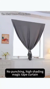 Easy Stick No Drilling Magic Tape Window Curtain 100% Complete Blackout No Wrinkle Full Shading Light Block Curtain Heat Sound Insulation For Bedroom Bay Window House Indoor Windows