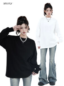 Áo Thun Dài Tay Rộng Rãi Màu Trơn Phong Cách Đường Phố Cổ Tròn Đơn Giản Cho Nam Và Nữ Mặc Trong Thời Trang Thu Đông Cotton 100%