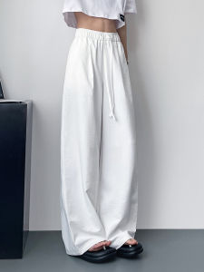 White Ice Silk Cool Feeling Casual Pants Women Summer Large Size Fat MM Slimming Concealing 200 Pounds Drapey Wide Leg Sambon Pants