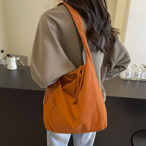 Ladies Casual Tote Bag 2025 New Style Commuter Bag for College Students Nylon Material Single Shoulder Bag Lazy Style Pure Color