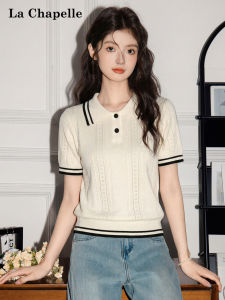 La Chapelle | Polka Dot Stripe Polo T-shirt Female Summer Loose Fit Easy to Match