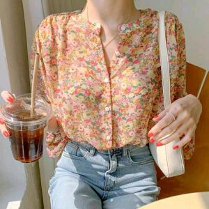 ●ECLAIRE● 02L Kemeja Lengan Panjang Longsleeves Flower Bunga Floral Kerja Kasual Casual Korea Mode Import 2225