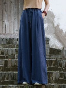 Cotton Linen Wide Leg Pants Loose Casual Trousers Mutil Purpose Drapey Slimming Long Womens Pants Artistic Style Commute
