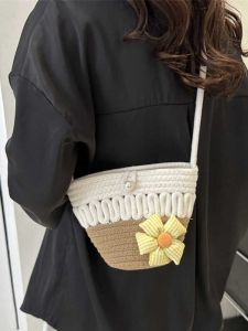 This Years Popular Bag Female 2024 Vacation Style Rattan Beach Bag Ins Handmade Woven Hollowed Shoulder Messenger Bag