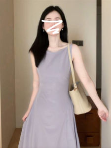 Karrar betsey | Đầm A-Line Tím Elegance Phong Cách Pháp Dễ Thương Không Tay Dáng Trễ Vai