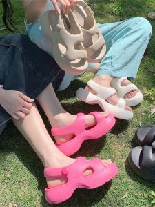 Summer Casual Fashionable EVA Anti-slip Heeled Roman Style Sandals Womens Thin Strap Simple Design Comfortable Beach Shoes
