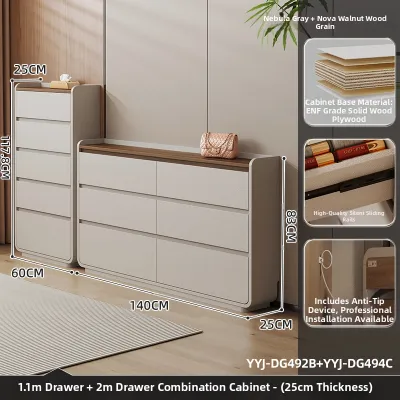YANGYING | Ultra Thin 6-Drawer Solid Wood Storage Cabinet 25cm