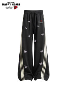 CHARLES JANGS HAPPY HEART | American Style Butterfly Graffiti Striped Breathable Waterproof Loose Pants