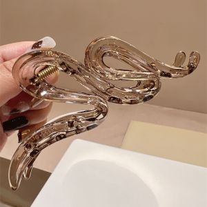 Large Size Frosted Curve Hair Claw Clip Simple Solid Color Tea Coffee Color Fashionable Lazy Hair Styling Clip New Arrival