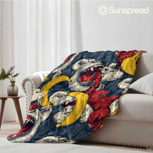 Beast Kingdom | Gorilla Banana Pattern Soft Warm Flannel Blanket Lightweight Cozy Christmas Halloween Home Decor Room