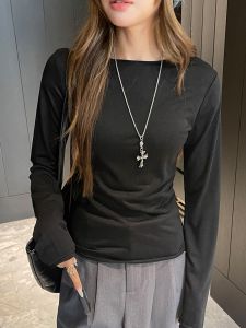 miiow | Early Autumn Korean Style Womens Round Neck T-shirt Snowflake Cotton Base Layer Shirt Inner Wear Top Slim Fit Casual Tee