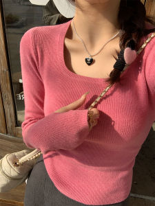 Gray Knitted Long Sleeve Base Shirt Womens Spring Autumn Winter New Style High Sensation Slimming Inner Wear Commute Style