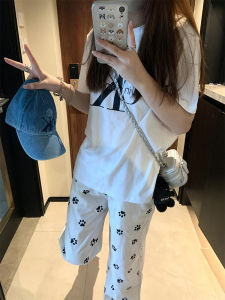 Fashionable Streetwear Womens Cotton Sports Suit Short Sleeve Crewneck Pullover Two-Piece Set Ideal for Summer Birthday Parties