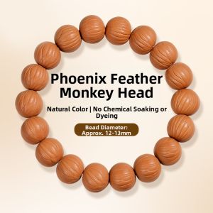 FUJINJIA | High-End Playable Gift Feather Monkey Head Bracelet Natural Walnut