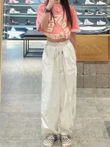 American Casual Loose Leggings Women Summer Thin Small Size White Workwear High Street Versatile Wide Leg Straight Cut Pants