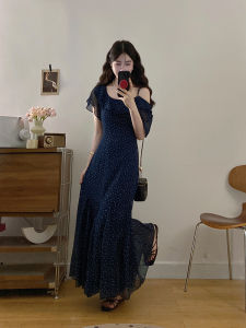 XUECAIQI | Summer Plus Size Korean-style Niche Irregular Off-Shoulder Polka Dot Dress