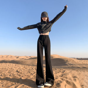 Lulu Lazy Loose Fit Sporty Fleece Lined Womens Autumn Winter Slimming Casual Pants High Waist Long Cotton Polyester Blend