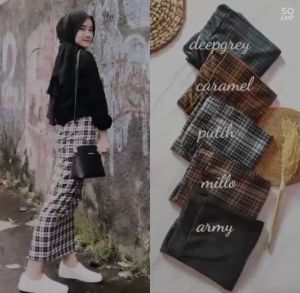 ROK SPAN TARTAN MOTIF KOTAK KOTAK KOREAN STYLE PANJANG