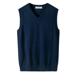 เสื้อกั๊กถักคอวีแขนกุดผ้าฝ้ายแท้สำหรับผู้ชาย ฤดูใบไม้ผลิและฤดูใบไม้ร่วง สีสันสดใส ลำลอง แฟชั่น ลำลอง ฤดูใบไม้ร่วง