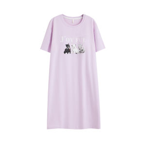 Miiow | Pure Cotton Short Sleeve Sleep Dress Womens Summer New Arrival Thin Home Clothes Sweet Cartoon Print Casual Comfortable Nightgown