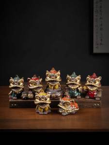 Lucky Ceramic Lion Dance Figure Home Living Room Entrance Cute Pet Small Dance Lion Southern Lion Opening Gift Chinese Trend