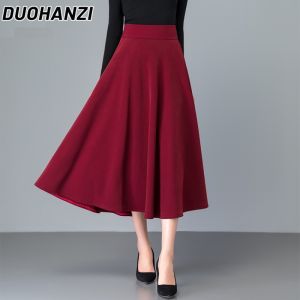 กระโปรงยาวครึ่งความยาว DUOHANZIกระโปรงแกว่งขนาดใหญ่กระโปรง A-Lineเอวสูงและบางทุกการแข่งขันเวอร์ชั่นเกาหลีผู้หญิงขนาดบวกของสี่ฤดูกาลเต้นรำกระโปรงยาว
