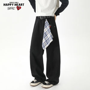 CHARLES JANGS HAPPY HEART | Retro Checkered Deconstructed Summer Slim Straight Pants