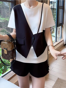 Spring Fashion Pseudo Two-Piece Mid-Length T-Shirt