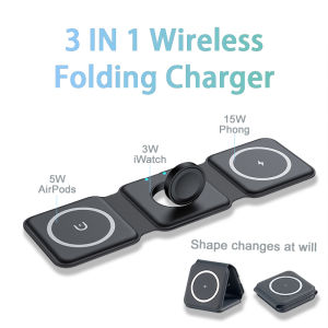 15W Magnetic Wireless Charger 3 in 1 Stand Foldable for iPhone 13 12 Pro/Airpod Pro 3/iWatch 7 6 Portable Fast Chargers