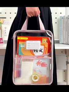 Transparent File Bag A4 Book Bag Zipper Pouch Waterproof PVC Clear Bag Document Paper Storage Organizer