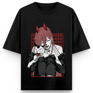 Bandai | Chainsaw Man Animation Short Sleeve T-Shirt Power Printing Classic T-shirt Mens Summer New Fashion 100% Cotton Top Clothing