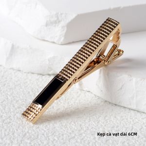 Romguest | Kẹp Cà Vạt Sang Trọng Kinh Doanh Mạng Lưới Vàng Chấm Bi Đen