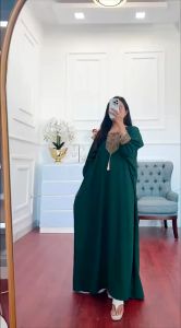 Gamis Kaftan Cringkle Airflow Motif Polos Variasi Renda Sultan