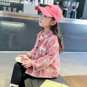 เสื้อเชิ้ตแขนยาวผ้าฝ้ายแท้ฤดูใบไม้ร่วงสำหรับเด็กผู้หญิง เสื้อคลุมกันหนาวบางลายสก็อต คอกลม สไตล์เรียบง่าย ปกติ